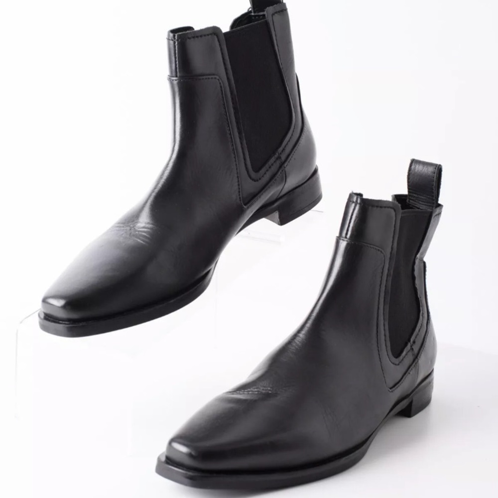 Zara Womens Black Leather Chelsea Ankle Boots Sz 8